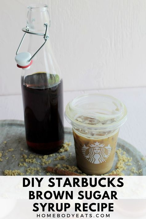 Learn how to make a DIY Starbucks copycat brown sugar syrup at home. If you enjoy using brown sugar syrup to sweeten your morning coffee, you have to try this homemade recipe version! This is a copycat of Starbucks sweetener. It's a perfect addition to any cold brew coffee, iced coffee, or espresso. Starbucks Brown Sugar Syrup, Brown Sugar Syrup Recipe, Starbucks Syrup, Sugar Syrup Recipe, Diy Brown Sugar, At Home Starbucks, Homemade Brown Sugar, Diy Starbucks, Coffee Lattes