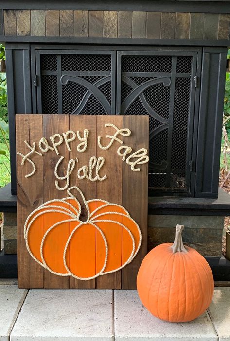 Excited to share this item from my #etsy shop: Handmade "Happy Fall Ya'll" Pumpkin with Rope Pallet Art  Fall Decor Pumpkin Wood Sign Barnwood Signs, Its Fall Yall Craft, Happy Fall Yall, Wood Pumpkin Sign, Fall Wood Art Pallet Signs, Hey There Pumpkin Sign, Happy Fall Yall Pumpkin, It’s Fall Y’all Sign, Pumpkin Fall Decor