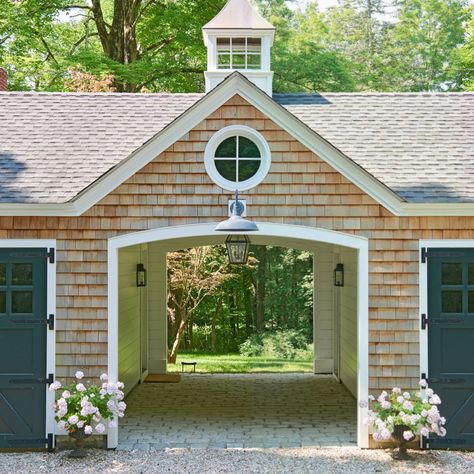 Garage Addition, New England Home, Carriage Doors, Porte Cochere, Garage Apartments, Cedar Shingles, Home Architecture, House Deck, New England Homes