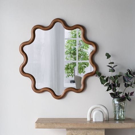 Round Mirror Wood, Round Wood Mirror, Pine Wood Walls, Mirror Crystal, Transitional Decor Style, How To Clean Crystals, Circle Mirror, Mirror Artwork, Wood Wall Mirror