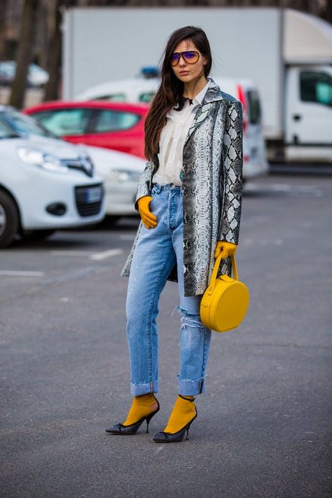 Snake Print Is Trending. Here Are 7 Ways to Wear It #purewow #fashion #style #trends #outfit ideas Heels With Socks Outfit, Snake Print Outfit, Outfits Fo, Moda Denim, Sock Outfits, 2025 Fashion, Outfits To Wear, Heels Outfits, Socks And Heels