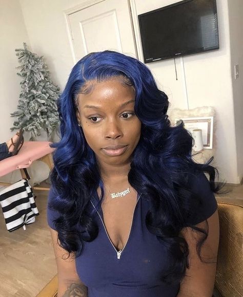 PINTEREST // KILLAS Dark Blue Hair, Human Virgin Hair, Hair Laid, Hair Crush, Baddie Hairstyles, Hair Weave, Black Girls Hairstyles, Lace Frontal Wig, Frontal Wigs