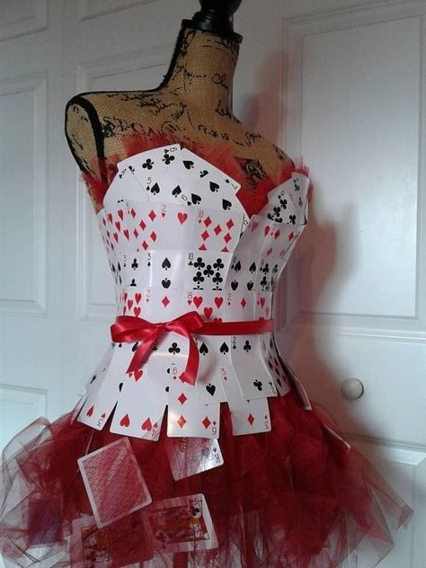 Queen Of Cards, Queen Of Hearts Halloween Costume, Queen Of Hearts Halloween, Queen Card, Heart Costume, Queen Of Hearts Costume, Recycled Dress, Alice In Wonderland Costume, Wonderland Costumes