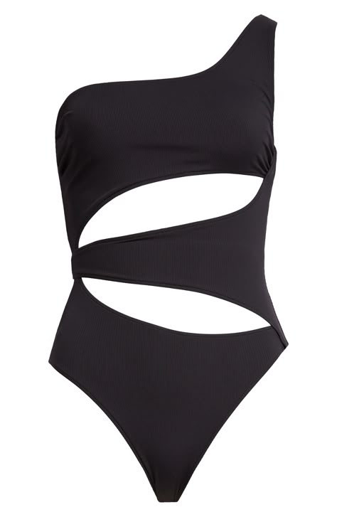 Brooklyn-based designer Kingsley Gbadegesin takes a staple one-piece swimsuit and reinvents it with cutouts inspired by NYC nightlife culture. One-shoulder neck 92% polyester, 8% elastane Hand wash, dry flat Made in Italy Designer Clothing Black Owned/Founded Nyc Nightlife, Swimming Outfits, Swimsuit Skirt, Colorblock Swimsuit, Skirt Swimsuit, Bond Girls, Normal Clothes, Clothing Black, Cute Swimsuits