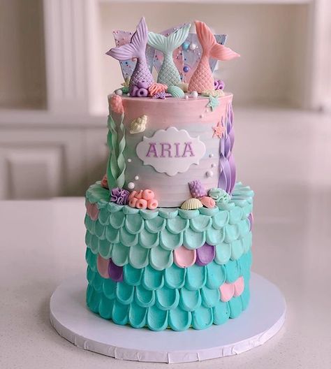 Buttercream Mermaid Cake, Sirenita Cake, Toddler Birthday Cakes, Little Mermaid Cakes, Mermaid Theme Birthday Party, Mermaid Birthday Cakes, Ariel Birthday, Birthday Party Snacks, 4th Birthday Cakes