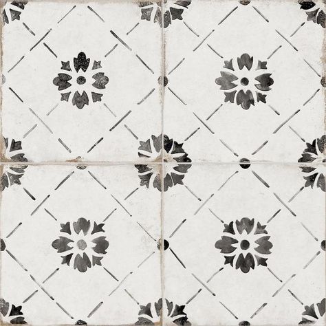 DELLA TORRE Sorrento Vintage 29-Pack Black and White Porcelain (Common: ; Actual: 7.78-in x 7.78-in) at Lowes.com Della Torre Sorrento Vintage Tile, Flower Tiles Design, Black Bathrooms, Tuscany Kitchen, Italy Kitchen, Black And White Tile, Themed Kitchen, Outdoor Stone, Black And White Tiles