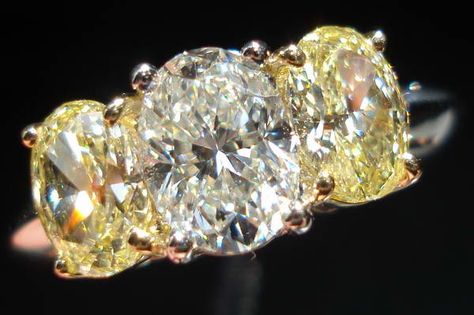 Three Stone Diamond Ring | Yellow Side Diamonds | Yellow side stones