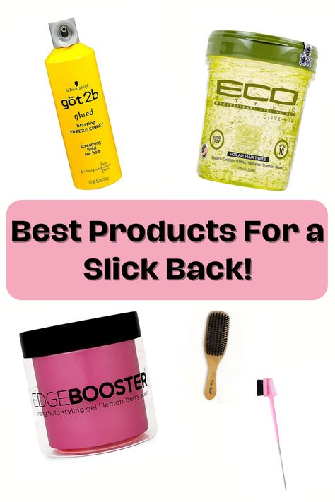 These are my go-to for slick backs. #Hairproducts #Hairstyles #Curlyhair #Hair #Slickback Slickback Ponytail Curly Hair, Hair Slicking Products, Best Hair Slicking Products, Products To Slick 4c Hair, What Product To Use To Slick Back Hair, Slick Hair Products, Best Slick Back Products, Slick Back Products, Slick Back Hair Products