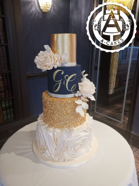 Royal Blue And Gold Cake Weddings, Blue White And Gold Wedding Cake, Gold And Navy Wedding Cake, Navy Blue White And Gold Wedding Cake, Gold And Blue Wedding Cake, Navy Gold Wedding Cake, Navy Blue And Champagne Wedding Cake, Navy Blue And Gold Wedding Cake, Navy And Gold Wedding Cake