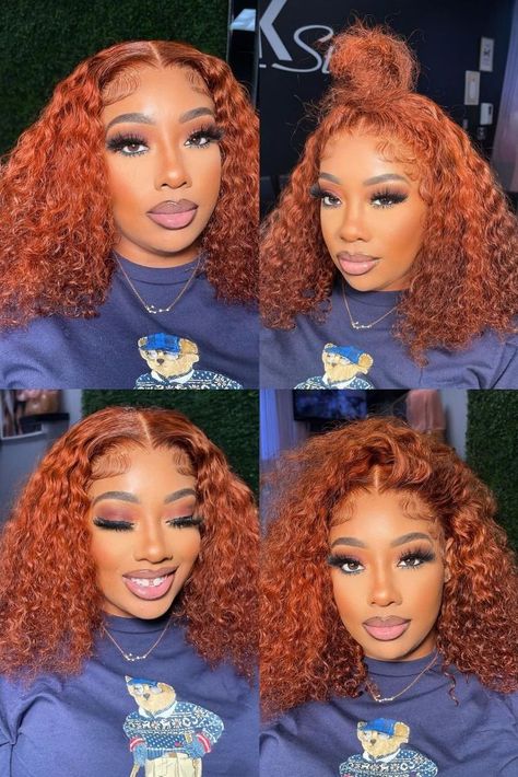 Colored Deep Wave Hair, Ginger Deep Wave Wig, Curly Ginger Wig, Wave Curls, Hair Threading, Braided Hairstyles For Black Women Cornrows, Bob Cut Wigs, Frontal Wig Hairstyles, Short Locs Hairstyles