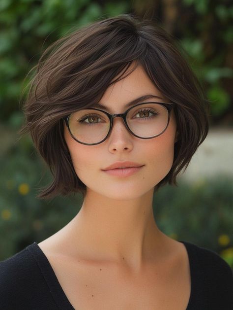 Short French Haircut Parisian Chic, Chin Length Hair For Thick Hair, Flapper Hair Short, Short Haircut Side Part, Short Hair Neck Length, Parisian Bob Round Face, French Bob Haircut Round Face, Chin Length Bob Round Face, Carre Haircut