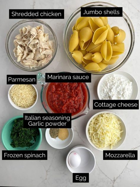 Lasagna Stuffed Shells (No-Boil) - Midwestern HomeLife Cheesy Chicken Lasagna, Jumbo Shell Recipes, Easy Pasta Bake, Lasagna Stuffed Shells, Stuffed Shells With Meat, Healthy Pasta Bake, Sweet Potato Tater Tots, Jumbo Shells, Spinach Filling