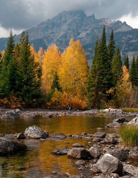 Mountain Stream Photography, Mountain Landscape Photography Horizontal, Jenny Lake, Adventure Trips, Lake Reflection, Scenic Pictures, Autumn Scenes, Autumn Scenery, Mountain Scene