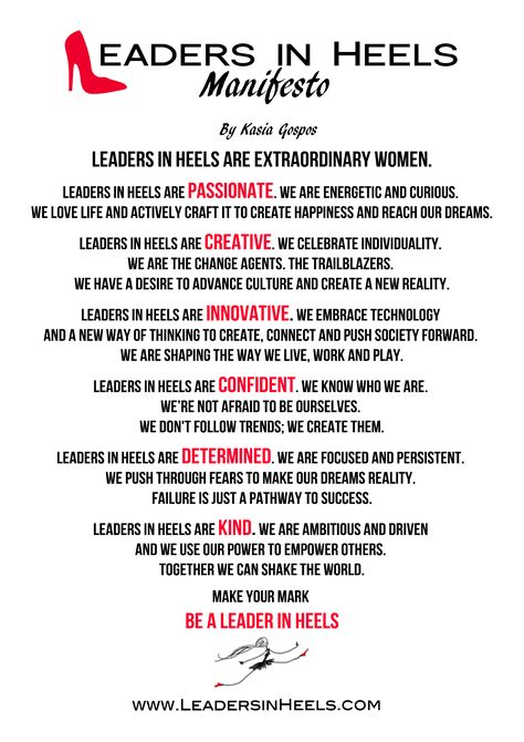 Our Manifesto | Leaders in Heels | For Successful Women in Business Inspiring Sayings, Leadership Inspiration, Woman Warrior, Leadership Management, Single Ladies, Women In Business, John Maxwell, Women In Leadership, Business Leadership