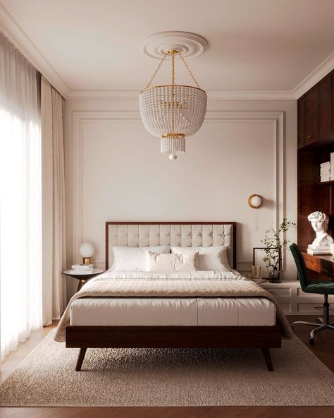 Neoclassical Apartments in Warsaw, Polan|Visualization Neo Traditional Interior Design, Classic Bedroom Interior Design, Neoclassical Bedroom Design, Neoclassical Apartment, Neo Classical Bedroom, Interior Design Neoclassical, Classic Bedroom Interior, Neo Classical Interiors, Neoclassical Bedroom