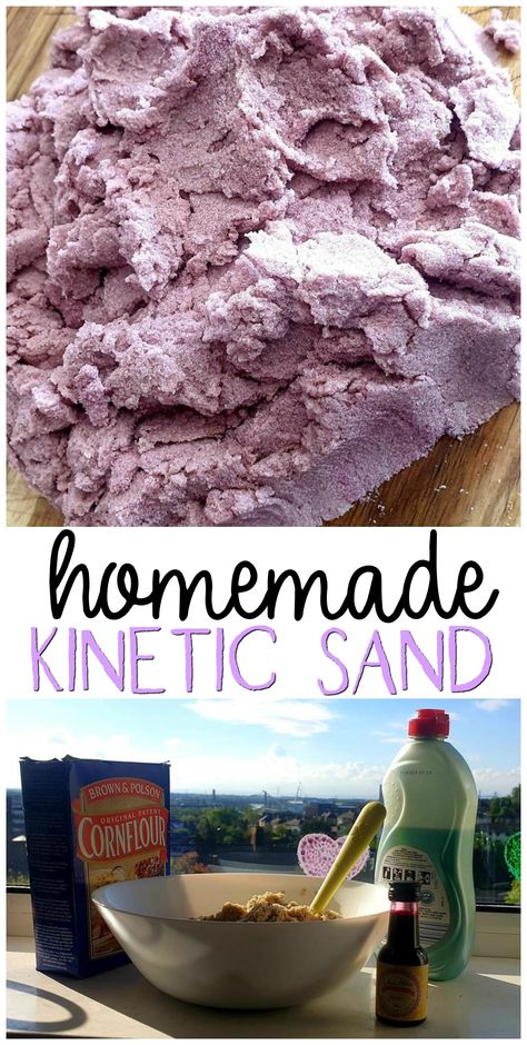 Homemade Kinetic Sand Recipes, Theraputty Recipe, Kenitic Sand, Kinetic Sand Diy, Kinetic Sand Recipe, Homemade Sand, Homemade Kinetic Sand, Make Kinetic Sand, Sensory Play Recipes