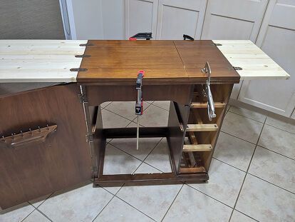 Old Sewing Cabinet, Sewing Table Repurpose, Go To Home, Muskoka Chair, Sewing Machine Cabinet, Cabinet Top, Sewing Machine Table, Update Cabinets, Colorful Hairstyles