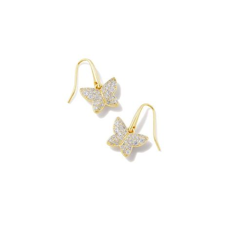 Kendra Scott Lillia Butterfly Gold Drop Earrings In Crystal Violet Crystal, Crystal Butterfly, Kendra Scott Earrings, Earring Collection, Butterfly Shape, Crystal Drop Earrings, White Crystal, Crystal Drop, Butterfly Earrings