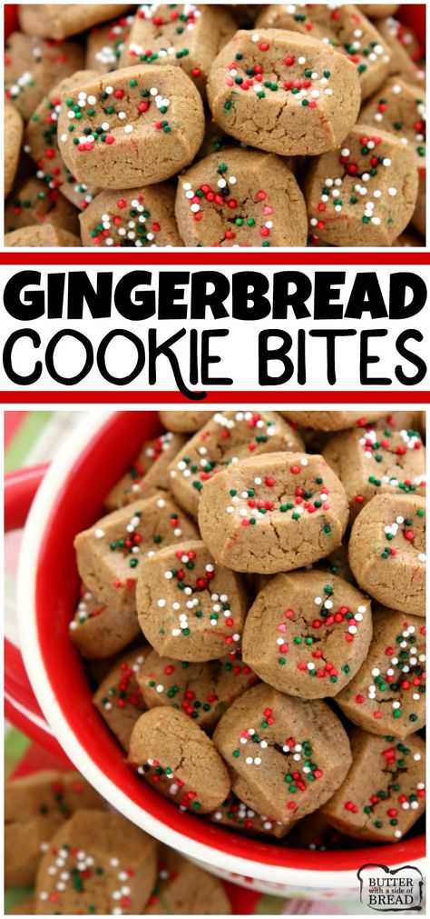 The simplest gingerbread cookie recipe ever! Chewy, bite-sized gingerbread cookies that take a fraction of the time to make! They're perfect for holiday parties and get-togethers! #gingerbread #cookies #christmas #baking #dessert #cookie #holidays #recipe from BUTTER WITH A SIDE OF BREAD Easy Gingerbread Cookie Recipe, Gingerbread Cookies Christmas, Gingerbread Cookie Recipe, Dessert Halloween, Cookie Bites, Christmas Baking Recipes, Ginger Bread Cookies Recipe, Oreo Dessert, Cookies Christmas