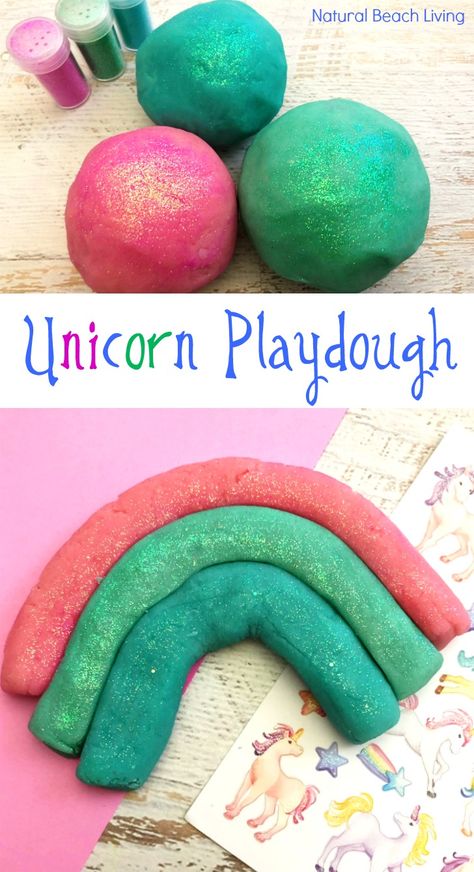 How to Make Unicorn Playdough, Unicorn and Rainbow playdough recipe for kids. Perfect for Unicorn theme party or for any Unicorn fan. Easy sensory play Activity, How to Make Homemade Playdough, How to Make Playdough, Cooked playdough recipe, This homemade playdough recipe is super soft and great for fine motor skills #unicorns #rainbows #playdough #unicornplaydough #homemadeplaydough #sensoryplay #rainbowplaydough #unicorns Unicorn Playdough, Unicorn Recipes, Unicorn Activities, Rainbow Playdough, Unicorn Party Ideas, Cooked Playdough, Unicorn Food, Unicorn Treats, Homemade Playdough Recipe