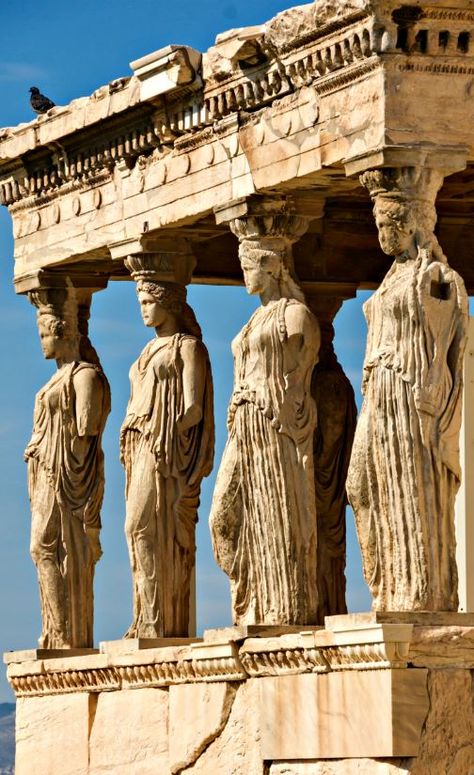 Erechtheum is a spectacular temple, dedicated to the Greek god Poseidon and goddess Athena. Athena Temple Tattoo, Athena Goddess Statue, Athena Temple, Temple Of Zeus Olympia, Ancient Greek Clothing, Ancient Agora Of Athens, Temple Tattoo, Temple Of Poseidon Athens Greece, Ancient Gods