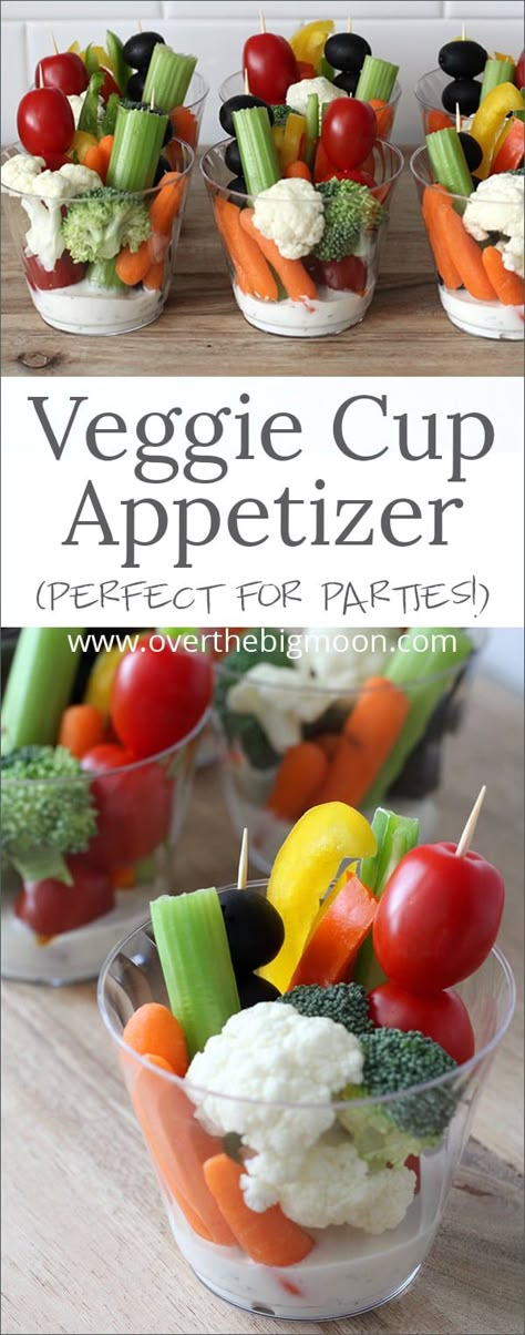 Easy Veggie Cups - Over the Big Moon Veggie Cups, Easy Veggie, Veggie Tray, Shower Food, Birthday Food, Party Food Appetizers, Wedding Food, Appetizers For Party, Appetizers Easy