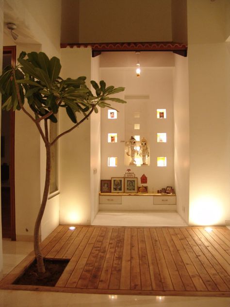 30 Best Temple-Mandir Design Ideas in Contemporary House - The Architects Diary Prayer Room Ideas, Mandir Design, Pooja Room Door Design, Pooja Room Design, Room Door Design, Puja Room, Magic Garden, Exterior Wall Light, Indian Homes