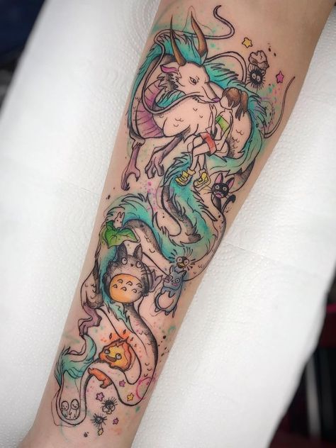 Mashup Tattoo, Tatuaje Studio Ghibli, Unique Hand Tattoos, Studio Ghibli Tattoo, Ivory Tower, Spirit Tattoo, Ghibli Tattoo, Sick Tattoo, Mother Tattoos