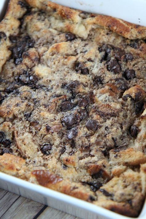 Old Fashioned Chocolate Chip Bread Pudding - BargainBriana Chocolate Chip Bread Pudding, Old Fashioned Bread, Traditional Christmas Desserts, Old Fashioned Bread Pudding, Pumpkin Bread Pudding, Chocolate Bread Pudding, Bread Puddings, Chocolate Chip Bread, Bread Pudding Recipe