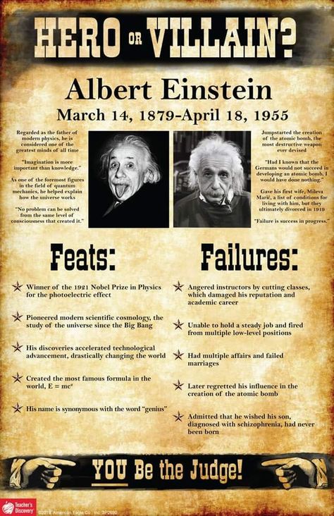 Albert Einstein Projects, Facts About Albert Einstein, About Albert Einstein, Albert Einstein Poster, Hero Or Villain, World History Facts, World History Classroom, The Olsen Twins, History Infographic