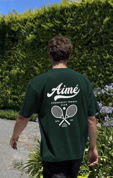 Dark Green Aimé Tennis Club T-shirt 100% Cotton with Vintage Old Money Tee Style Tennis Club Tshirt, Vintage Sports Tees, Old Money T Shirt, Sport Tshirt Designs Graphics, Old Money Tshirt, Vintage Old Money, Cat Logo Design, Streetwear Tshirt Design, Sports Tshirt Designs