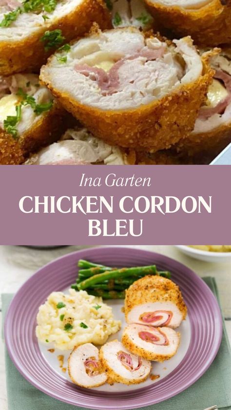 Ina Garten Chicken Cordon Bleu Ina Garten Chicken, Baked Chicken Cordon Bleu, Easy Chicken Cordon Bleu, Cordon Bleu Recipe, Chicken Cordon Bleu Recipe, Savory Ham, Chicken Ham, Ina Garten Recipes, Breaded Chicken Breast