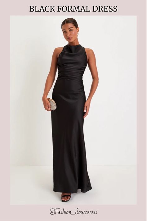 Black Maxi Wedding Guest Dress, Formal Guest Dresses For Wedding, Black Satin Backless Dress, Floor Length Black Bridesmaid Dress, Long Elegant Satin Dresses, Black Bridemaid Dress, Fall Black Bridesmaid Dresses, Black Maid Of Honor Dress Long, Maid Of Honor Black Dress