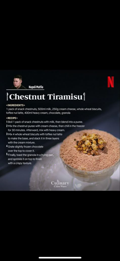 Chestnut Tiramisu, Chestnut Cheesecake, Toffee Nut Latte, Whole Wheat Biscuits, Toffee Nut, Frozen Chocolate, Tiramisu Recipe, Granola Recipes, Dessert Recipe