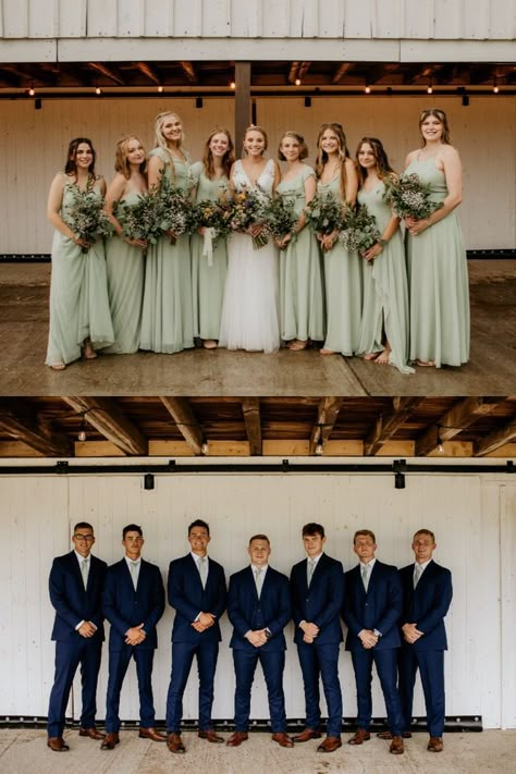 Sage Green Navy And Grey Wedding, Sage Green Bridesmaid Navy Groomsmen, Sage Green And Dusty Blue Wedding Bridesmaid Dress, Dusty Sage Bridesmaid Dresses With Navy Suits, Sage Green Groomsmen Socks, Navy Blue Suit With Sage Green Tie, Navy And Sage Suit Wedding, Navy Blue Tux With Sage Green Tie, Sage Bridesmaid Navy Groomsmen