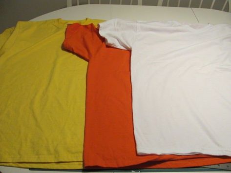 Picture of Materials Candy Corn Halloween Costume, Diy Candy Corn, Tshirt Dress Diy, Campsite Decorating, Easy Diy Candy, Corn Costume, Candy Corn Costume, Halloween Food Crafts, Easy Candy