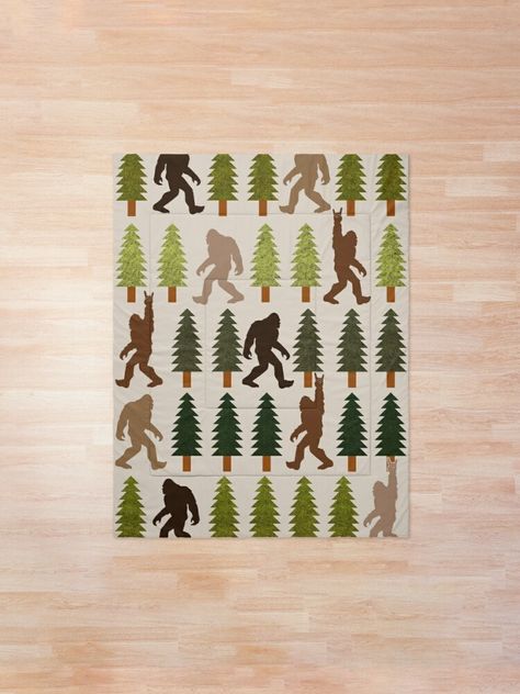 Sasquatch Quilt Pattern, Bigfoot Quilt Free Pattern, Sasquatch Quilt, Bigfoot Quilt, Graphic Blanket, Grandma Hobbies, Elizabeth Hartman Quilts, Mountain Ideas, Walking In The Forest