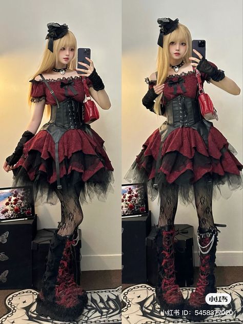 Visual Kei Women, Visual Kei Outfits, Stile Punk Rock, Visual Kei Fashion, Maroon Outfit, Harajuku Fashion Street, Kei Fashion, Fashion Idol, Gown Inspiration