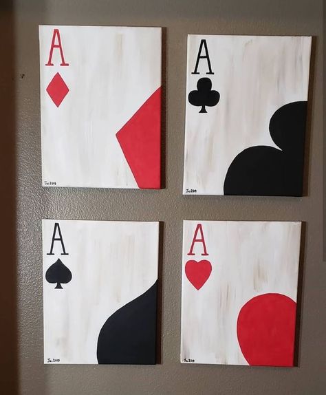 Poker Canvas Painting, Uno Reverse Card Painting Canvas, Playing Cards Flowers, Painting Of Playing Cards, Ace Of Spades Painting, Poker Card Painting, Poker Painting Ideas, Card Deck Painting, Ace Card Painting