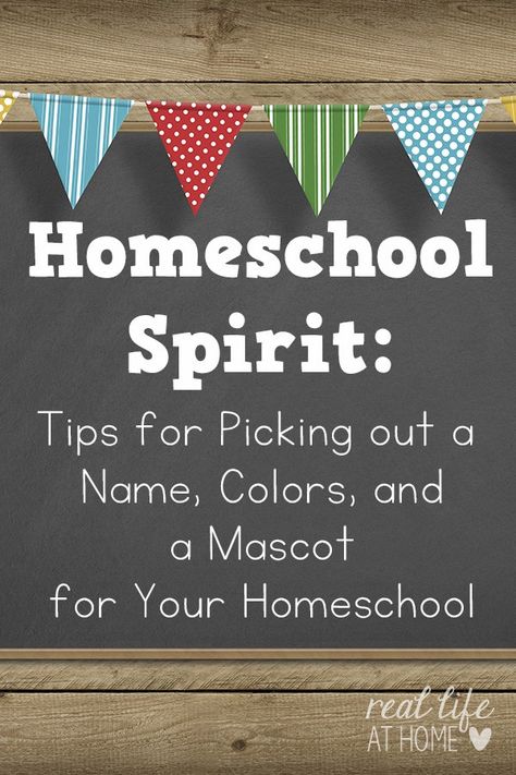 Reasons why it is a good idea to choose either a school name, colors, or a mascot for your homeschool. Plus tips for how to choose a homeschool name. | Real Life at Home Homeschool Names, School Names Ideas, Homeschool Shirts, Homeschool Decor, Homeschool Inspiration, Homeschool Classroom, Homeschool Life, Homeschool Planner, Homeschool Help