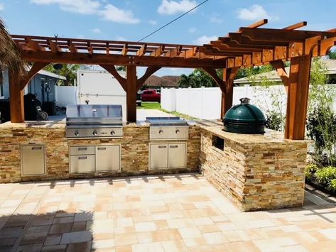 L-Shaped Outdoor Kitchens & Ideas | HL Posey Builders L Shaped Outdoor Kitchen With Pergola, L Shaped Grill Station, L Shaped Covered Patio, L Shaped Pergola Ideas, Outdoor L Shaped Kitchen, Outdoor Kitchen Pergola Ideas, Bbq Backyard Ideas, Backyard Kitchen Ideas Grill Station, L Shape Outdoor Kitchen