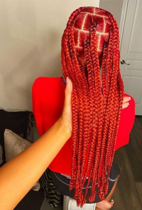 Jumbo Red Knotless Box Braids, Red Jumbo Knotless Braids, Red Jumbo Knotless Box Braids, Red Jumbo Braids, Red Jumbo Box Braids, Red Knotless Braids, Red Knotless, Edge Tutorial, Knotless Braids Hairstyles