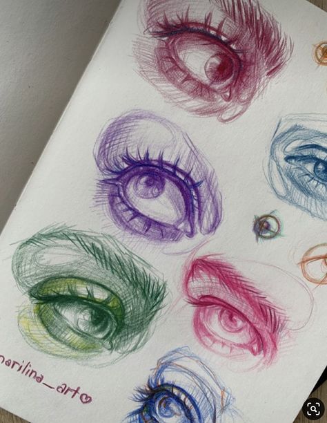 Colorful Pen Drawings, Sketchbook Eyes, Art Eyes, Ballpoint Pen Art, Pen Art Work, Art Tools Drawing, Art Drawings Sketches Creative, Color Pencil Art, Art Inspiration Painting