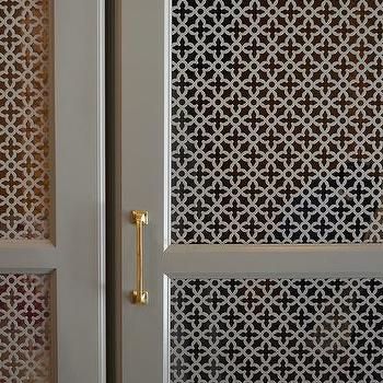 Lattice Mudroom Cabinet Doors Design Ideas Chic Mudroom, Grey Cupboards, Cabinet Door Designs, Mudroom Cabinets, Laundry Room Doors, Gray Cabinets, Metal Screen, Perforated Metal, غرفة ملابس