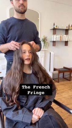 Long Hair Long Fringe, The French Fringe, French Fringe Hair, Long Hair With Bangs French, French Haircut Bangs, Maralafontan Hair, Hair Bros Fringe, French Haircuts Long, Long Hair Full Fringe