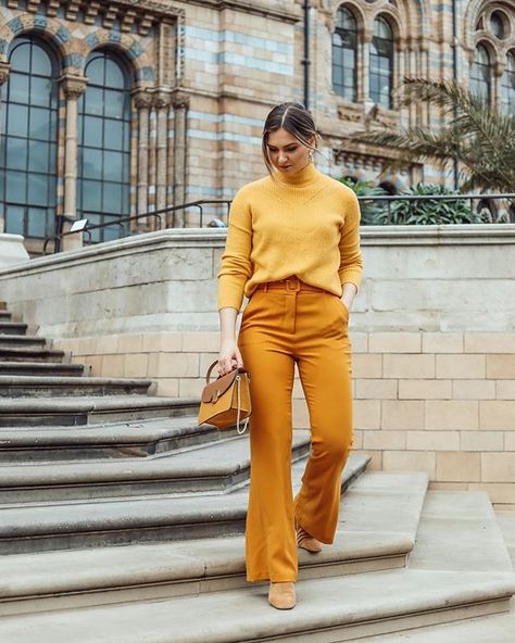 Honey, your soul is golden 🍋 #ootd gifted #revolveme #revolvearoundtheworld Yellow Monochrome Outfit, All Yellow Outfit, Yellow Trousers Outfit, Trousers Outfit Winter, Your Soul Is Golden, Wide Leg Pant Outfit, Yellow Pants Outfit, Mustard Yellow Outfit, Mustard Yellow Pants