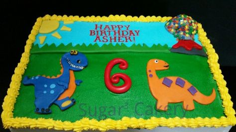 Dinosaur sheet cake with volcano sprinkles Dinosaur Sheet Cake, Sheet Cake Ideas, Cake Sheet, Savory Cakes, Dino Cake, Birthday Sheet Cakes, Dinosaur Birthday Cakes, Yoghurt Cake, Dinosaur Themed Birthday Party