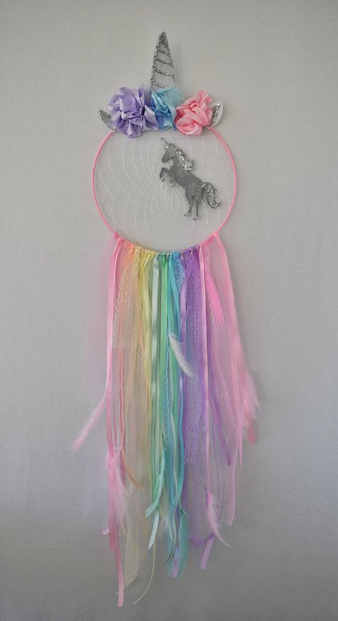 Dreamcatcher Rainbow, Unicorn Dreamcatcher, Nursery Dream Catcher, Unicorn Dream Catcher, Nursery Pastel, Unicorn Bedroom Decor, Atrapasueños Diy, Modern Dream Catcher, Unicorn Room Decor