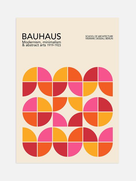 This colourful Bauhaus poster in a geometric design comprising of pink, yellow, orange and red quarter circles will add a pop of colour to your walls. Inspired by minimalist graphic design with contrasting colours, it adds a modernist touch to your interior. Minimalist Graphic Design, Bauhaus Poster, Geometric Poster, Bauhaus Design, Canvas Framing, Circle Design, Professional Artist, Graphic Design Posters, Geometric Art