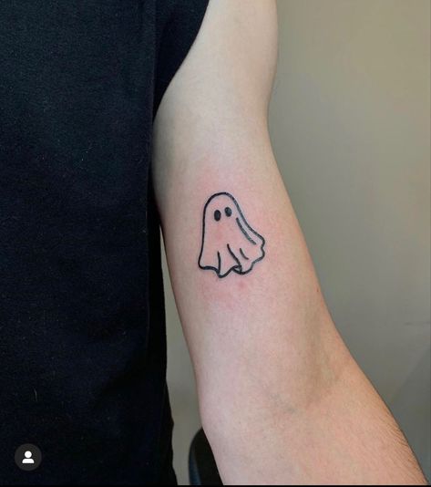 flash by @emma.day on instagram Ghost Neck Tattoo, Ghost Ankle Tattoo, Boo Ghost Tattoo, Lil Ghost Tattoo, Ghost With Cowboy Hat Tattoo, Small Ghost Tattoo Simple, Cowboy Ghost Tattoo, Ghost Tattoos Simple, Simple Ghost Tattoo